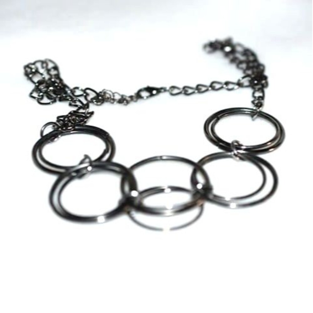 Trendy Black Metal Circle Orbit Bib Chic Statement Grunge 18" Necklace